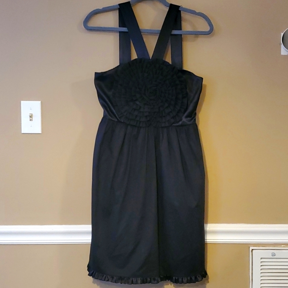 Anthropologie Burlap Swirled Rosette Black Dress Size 10